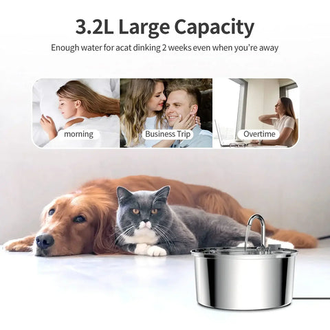 Cat Drinking Fountain Automatic Stainless Steel Pet Fountains Water Dispenser Ultra-quiet Pump Water Foutain for