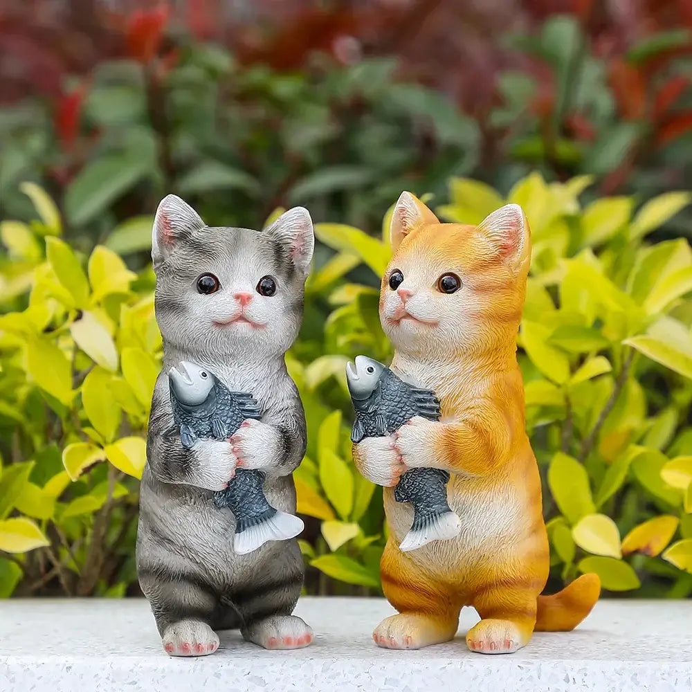 Cat Figurines Outdoor Garden Statues for Patio Lawn Yard Decoration Orange Cat Sculpture and Figurines Cat Lover Gifts