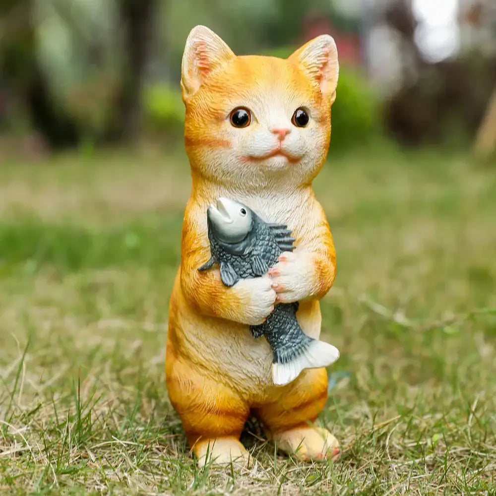 Cat Figurines Outdoor Garden Statues for Patio Lawn Yard Decoration Orange Cat Sculpture and Figurines Cat Lover Gifts