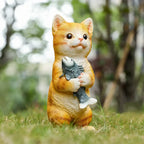 Cat Figurines Outdoor Garden Statues for Patio Lawn Yard Decoration Orange Cat Sculpture and Figurines Cat Lover Gifts
