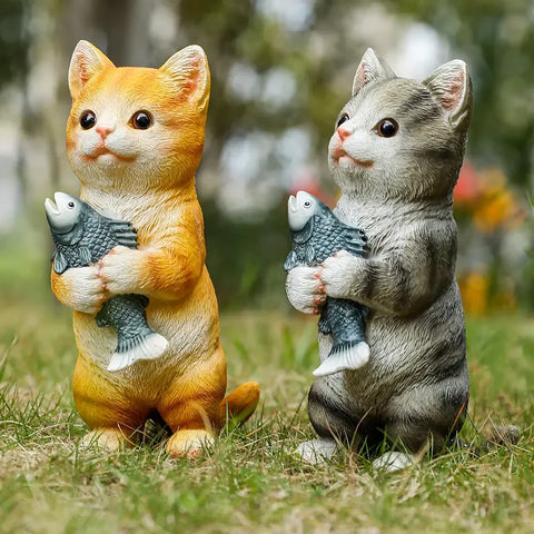 Cat Figurines Outdoor Garden Statues for Patio Lawn Yard Decoration Orange Cat Sculpture and Figurines Cat Lover Gifts