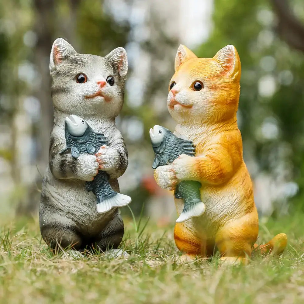 Cat Figurines Outdoor Garden Statues for Patio Lawn Yard Decoration Orange Cat Sculpture and Figurines Cat Lover Gifts