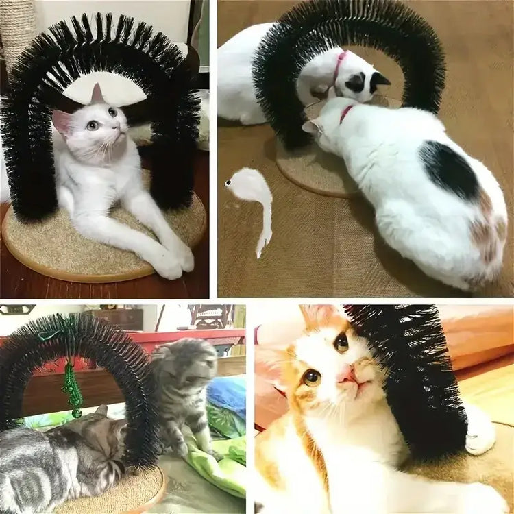 Cat grooming device indoor cat brush toy arch grooming device cat massager toy - black