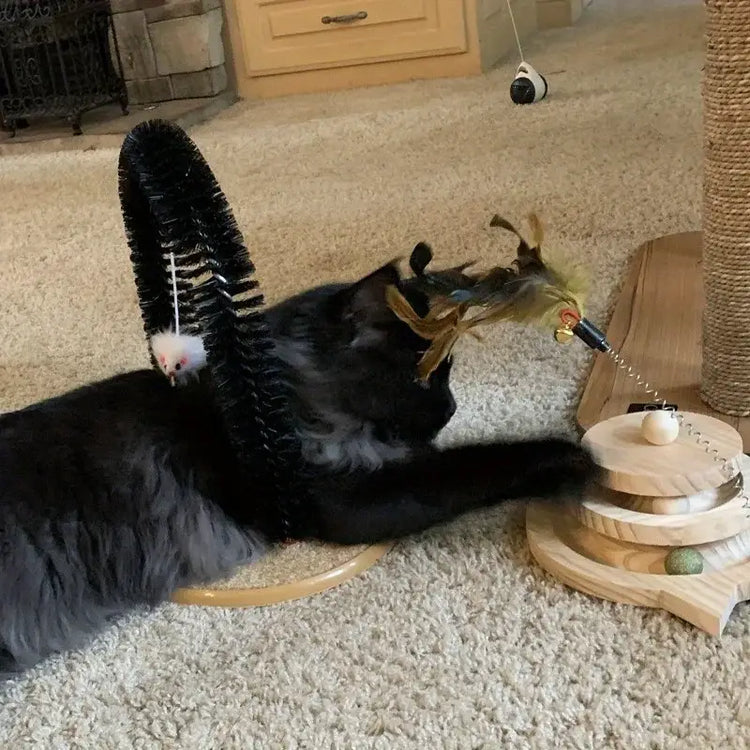 Cat grooming device indoor cat brush toy arch grooming device cat massager toy - black