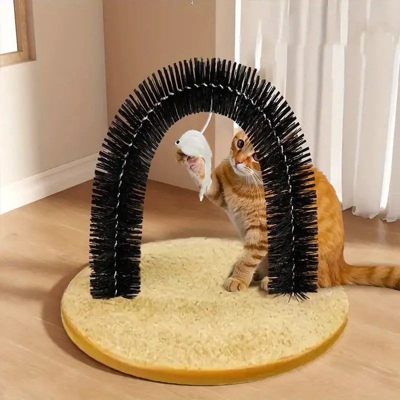 Cat grooming device indoor cat brush toy arch grooming device cat massager toy - black