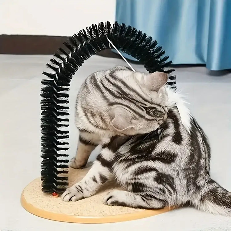 Cat grooming device indoor cat brush toy arch grooming device cat massager toy - black
