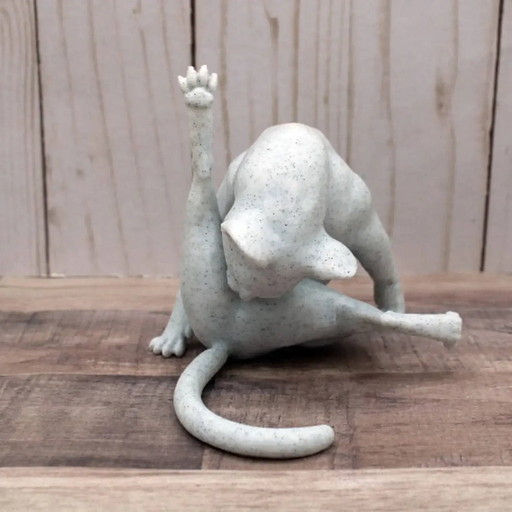 Cat Licking Paw Figurine Minimalist Home Decor Creative Gift - White