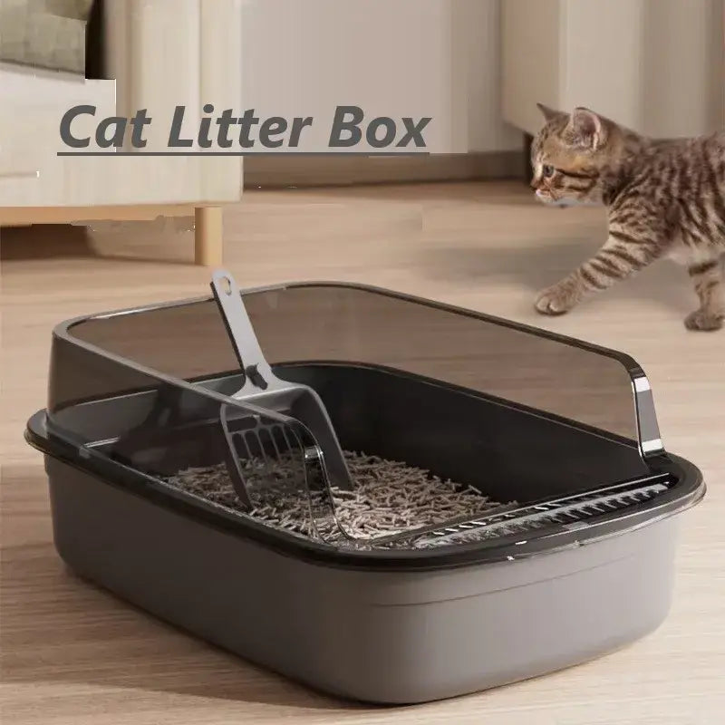 Cat Litter Box Kitty Sandbox Semi-enclosed High Side Splashproof Cat Toilet Pet Bedpans with Litter Scoop Cleaning Cat