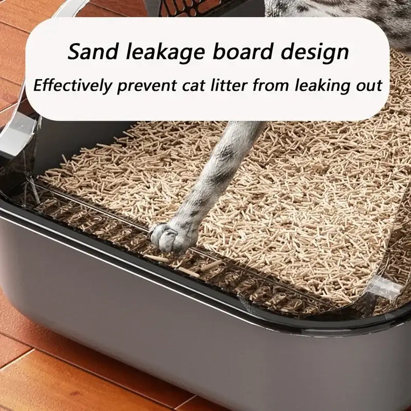 Cat Litter Box Kitty Sandbox Semi-enclosed High Side Splashproof Cat Toilet Pet Bedpans with Litter Scoop Cleaning Cat