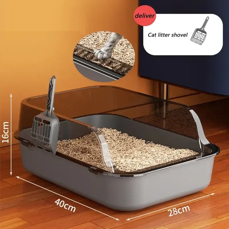 Cat Litter Box Kitty Sandbox Semi-enclosed High Side Splashproof Cat Toilet Pet Bedpans with Litter Scoop Cleaning Cat