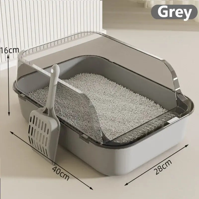 Cat Litter Box Kitty Sandbox Semi-enclosed High Side Splashproof Cat Toilet Pet Bedpans with Litter Scoop Cleaning Cat