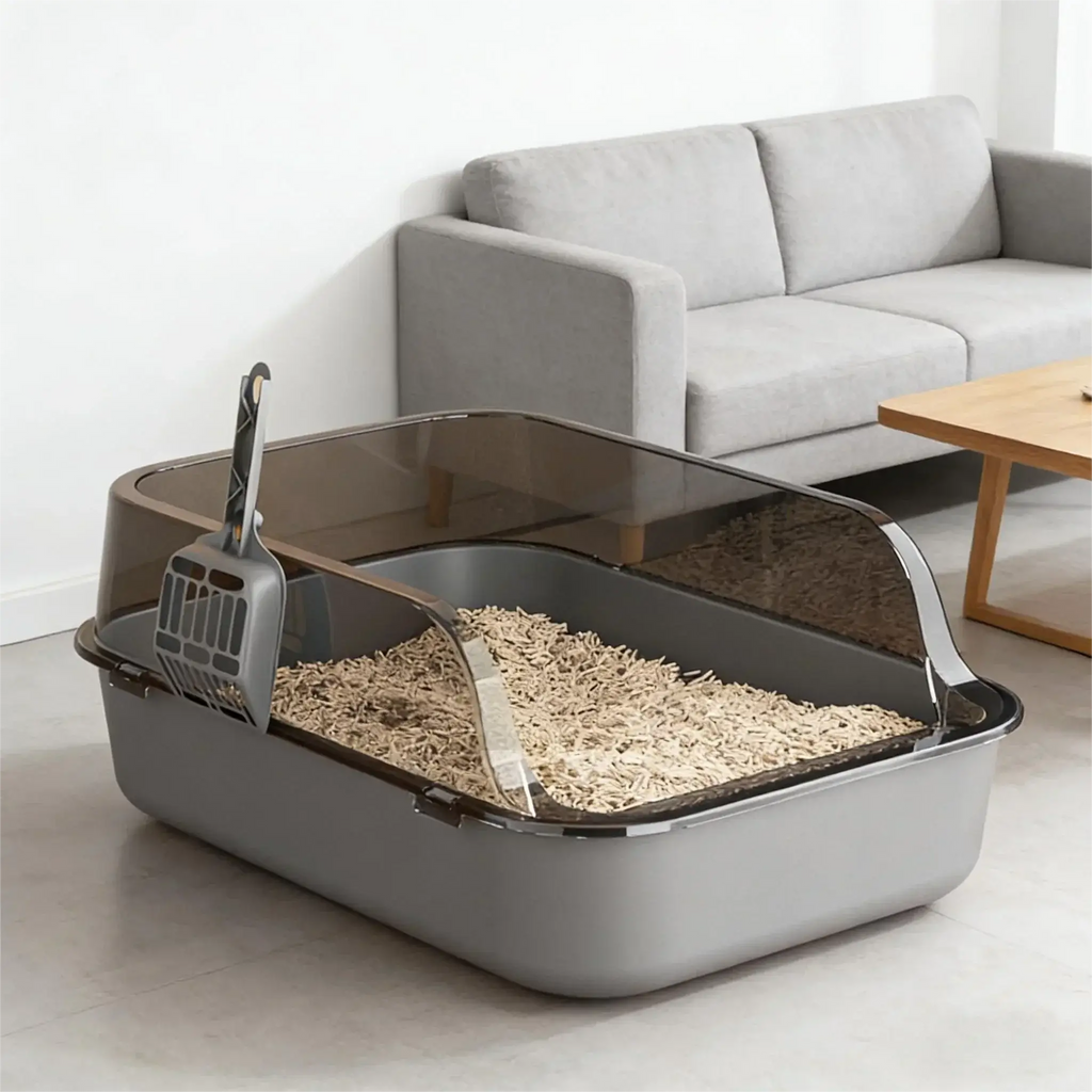 Cat Litter Box Kitty Sandbox Semi-enclosed High Side Splashproof Cat Toilet Pet Bedpans with Litter Scoop Cleaning Cat