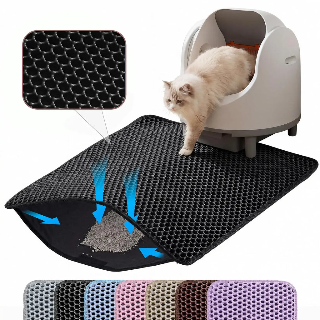 Cat Litter Mat 2-Layer Design Premium Sand Trapping Technology Waterproof Base Non-Slip Pet Floor Protector for Indoor