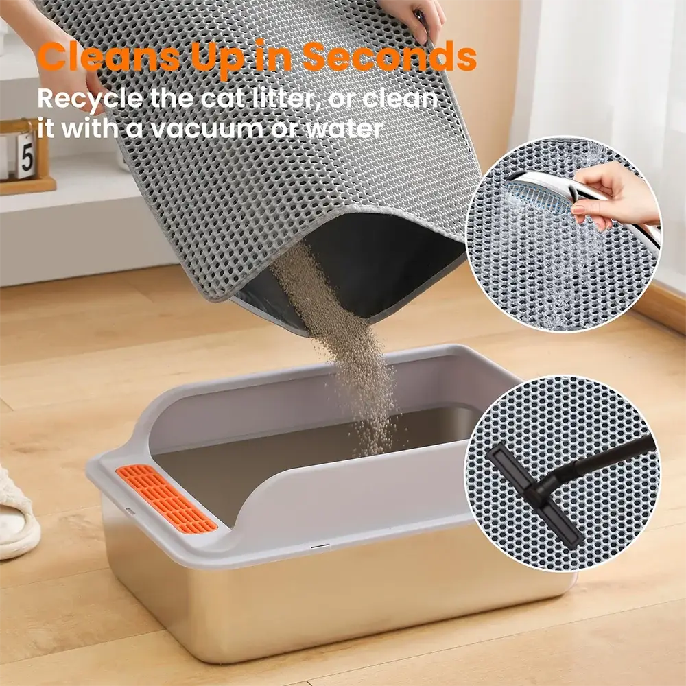 Cat Litter Mat 2-Layer Design Premium Sand Trapping Technology Waterproof Base Non-Slip Pet Floor Protector for Indoor