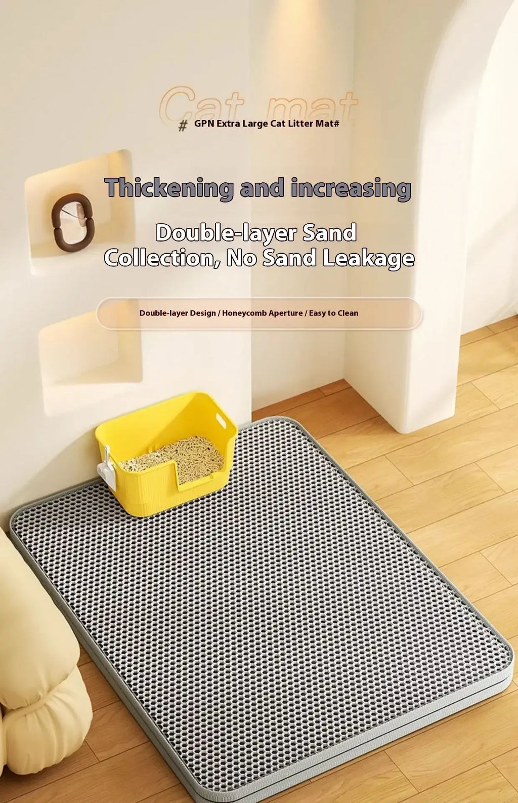 Cat Litter Mat 2-Layer Design Premium Sand Trapping Technology Waterproof Base Non-Slip Pet Floor Protector for Indoor