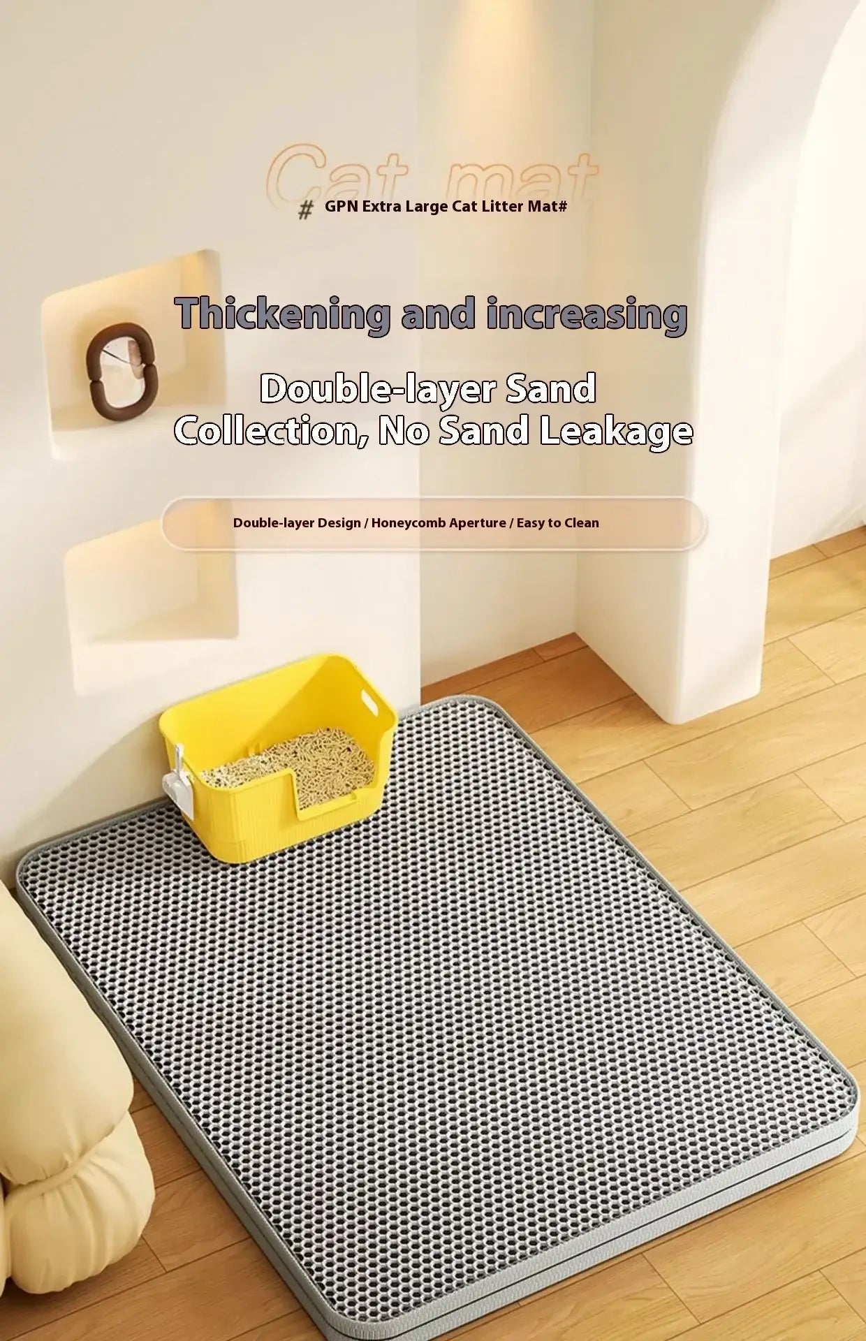 Cat Litter Mat 2-Layer Design Premium Sand Trapping Technology Waterproof Base Non-Slip Pet Floor Protector for Indoor