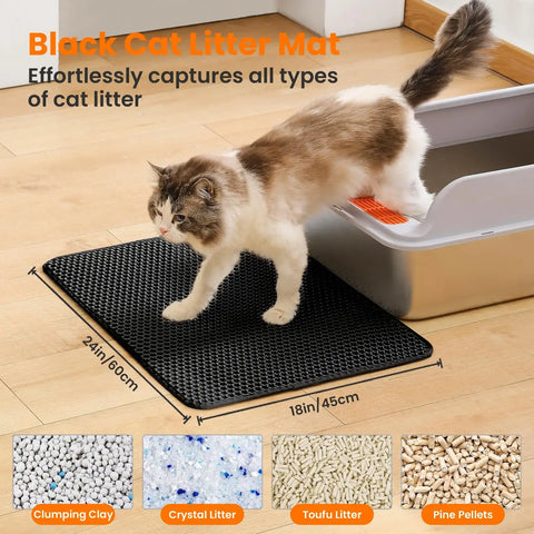 Cat Litter Mat 2-Layer Design Premium Sand Trapping Technology Waterproof Base Non-Slip Pet Floor Protector for Indoor