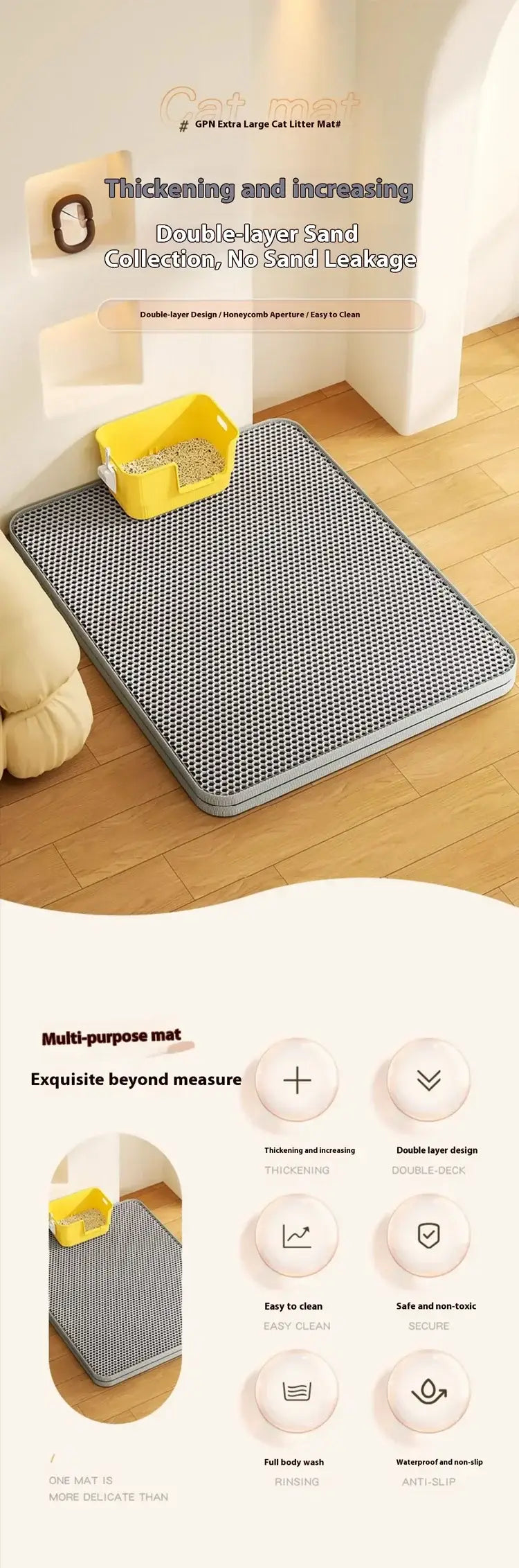 Cat Litter Mat Double Layer Waterproof Anti-slip Cat Litter Box Extra Large Size Washable and Reusable Floor Anti-dirty
