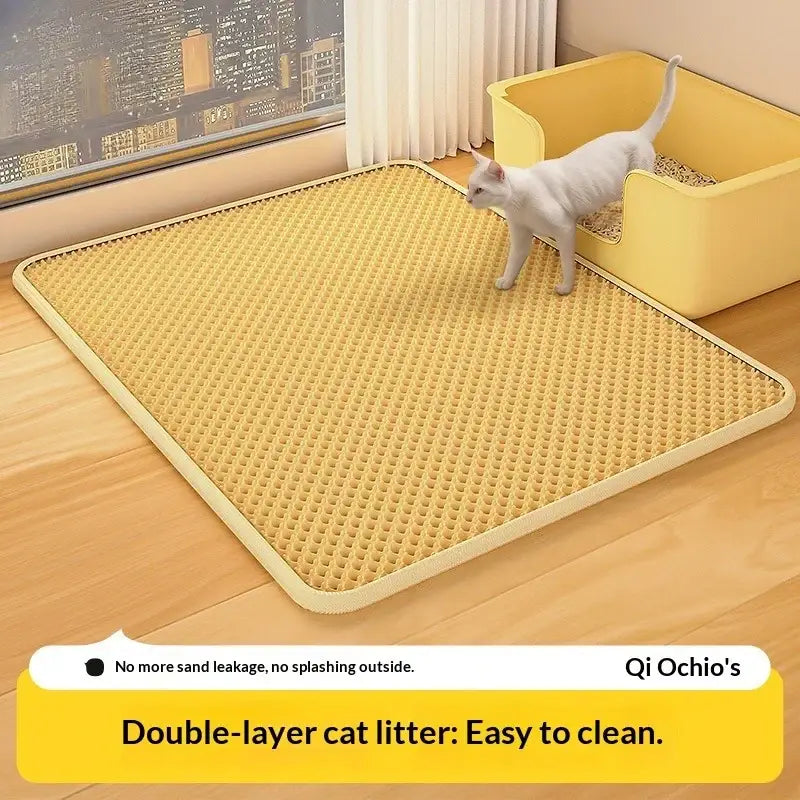 Cat litter mat - prevents litter tracking filters stops splashing keeps litter box clean,double-layer pet mat for cats