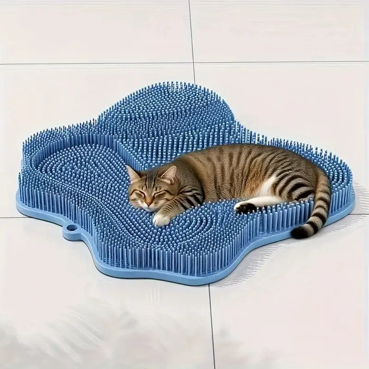 Cat Massage Brush & Scratcher 2-in-1 | Self-Grooming Tool with Rubber Bristles | Space-Saving Design for Living Room