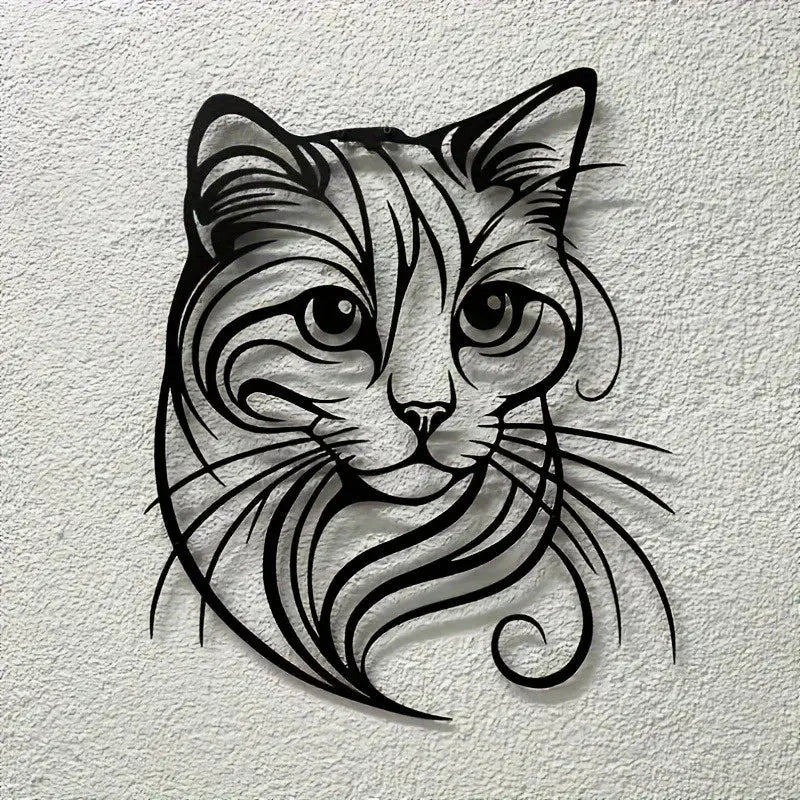 Cat Metal Wall Sculpture - Simple Charming Style | Halloween Christmas Gift for Cat Lovers Pet Shop & Home Decor