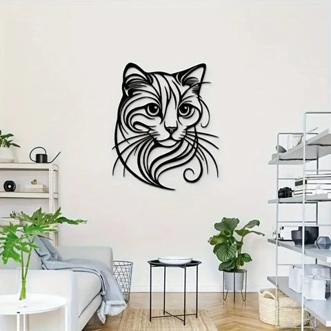 Cat Metal Wall Sculpture - Simple Charming Style | Halloween Christmas Gift for Cat Lovers Pet Shop & Home Decor