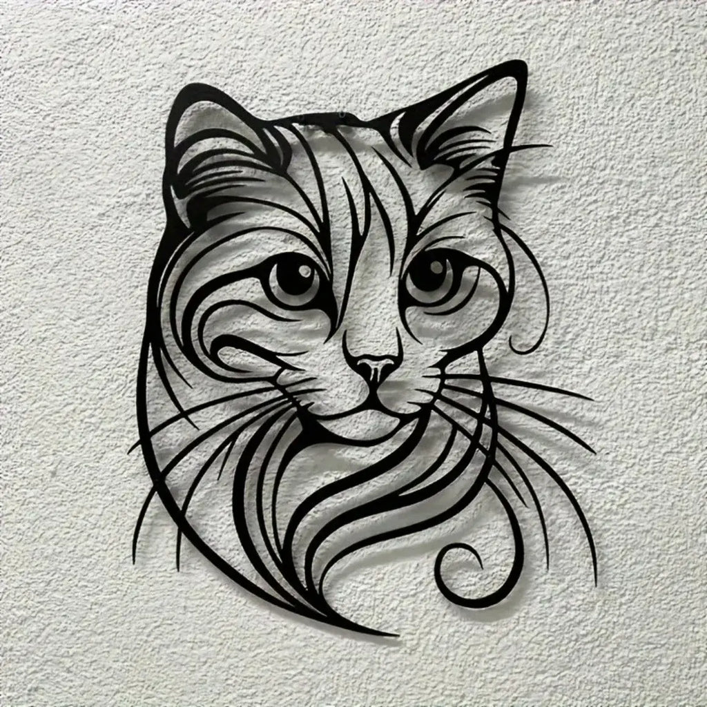 Cat Metal Wall Sculpture - Simple Charming Style | Halloween Christmas Gift for Cat Lovers Pet Shop & Home Decor