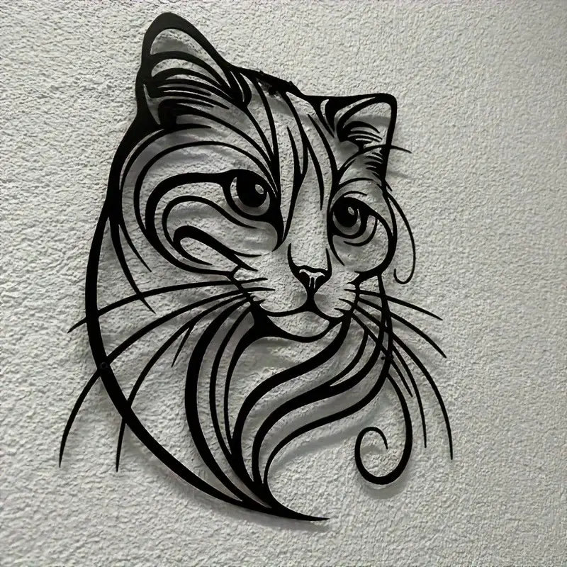 Cat Metal Wall Sculpture - Simple Charming Style | Halloween Christmas Gift for Cat Lovers Pet Shop & Home Decor