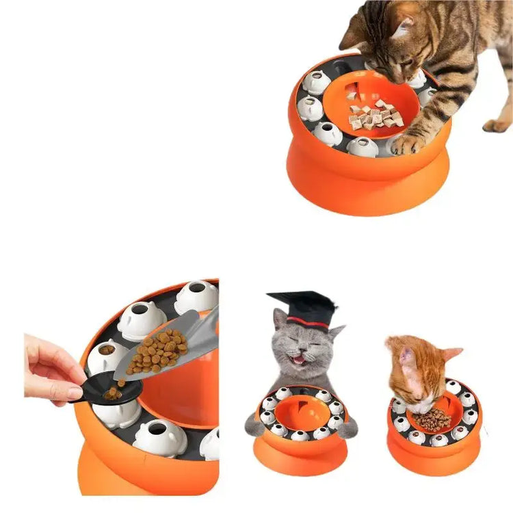 Cat Puzzle Toy Slow Feeder Bowl Fun Interactive Slows Down Pets Eating Protect Kitty Neck Multifunction Pet Feed