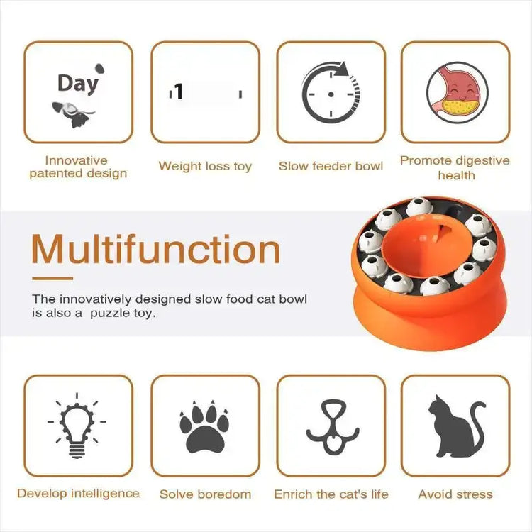 Cat Puzzle Toy Slow Feeder Bowl Fun Interactive Slows Down Pets Eating Protect Kitty Neck Multifunction Pet Feed