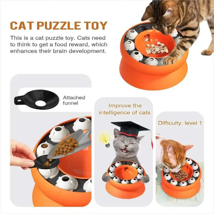 Cat Puzzle Toy Slow Feeder Bowl Fun Interactive Slows Down Pets Eating Protect Kitty Neck Multifunction Pet Feed