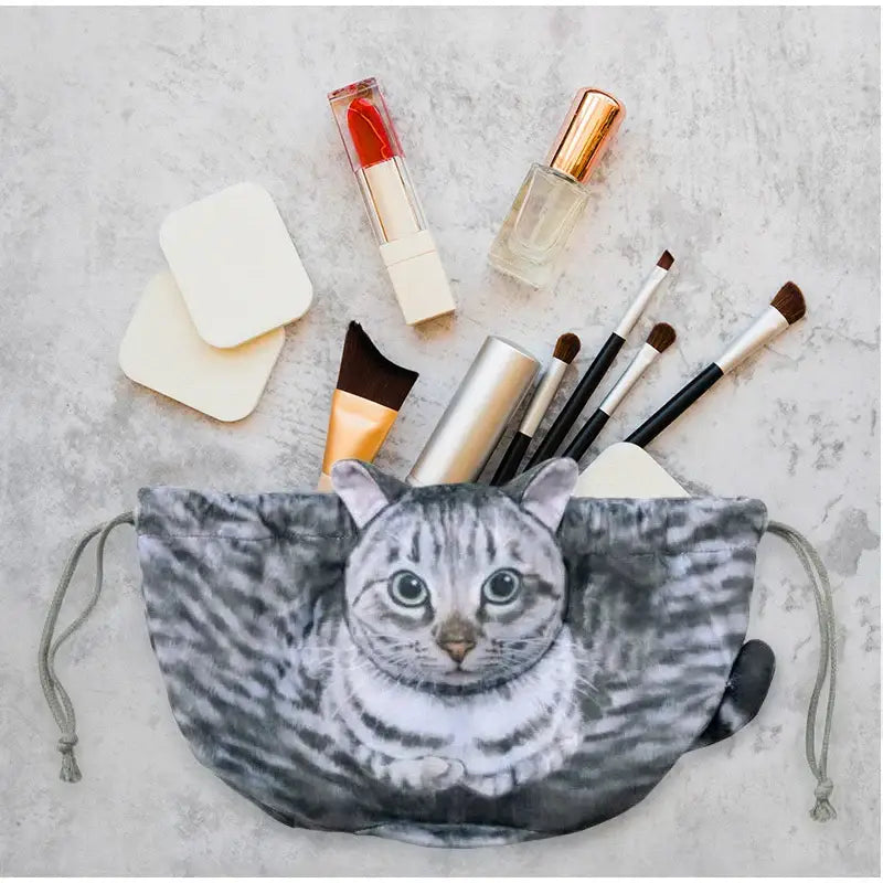 Cat-Shaped Cosmetic Storage Bag,Drawstring Closure,Cute Travel Size Makeup Skincare Toiletry Organizer Pouch,Gift for