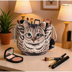 Cat-Shaped Cosmetic Storage Bag,Drawstring Closure,Cute Travel Size Makeup Skincare Toiletry Organizer Pouch,Gift for