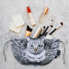 Cat-Shaped Cosmetic Storage Bag,Drawstring Closure,Cute Travel Size Makeup Skincare Toiletry Organizer Pouch,Gift for