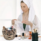 Cat-Shaped Cosmetic Storage Bag,Drawstring Closure,Cute Travel Size Makeup Skincare Toiletry Organizer Pouch,Gift for
