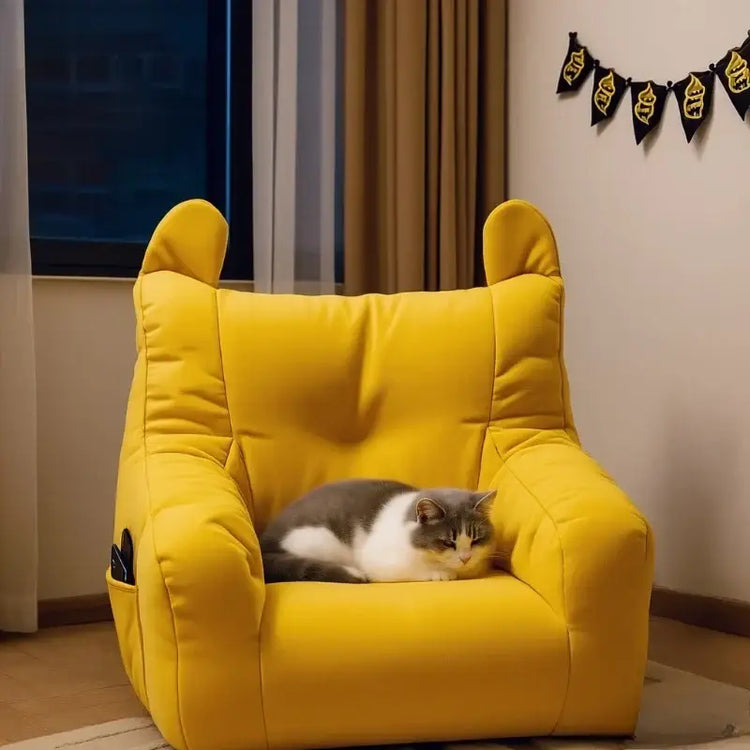 Cat Sofa Bed with Cartoon Design Detachable Washable Pet Bed for Indoor Cats Support Up To 2.72KG Cozy Pet Furniture