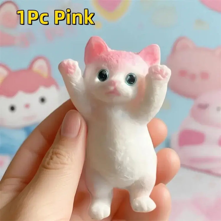 Cat Squishy Squeeze Toys Kawaii Handmade Cat Animal Fufu Sensory Toys Party Favors Gifts for Adults Kids - 1PC-Pink
