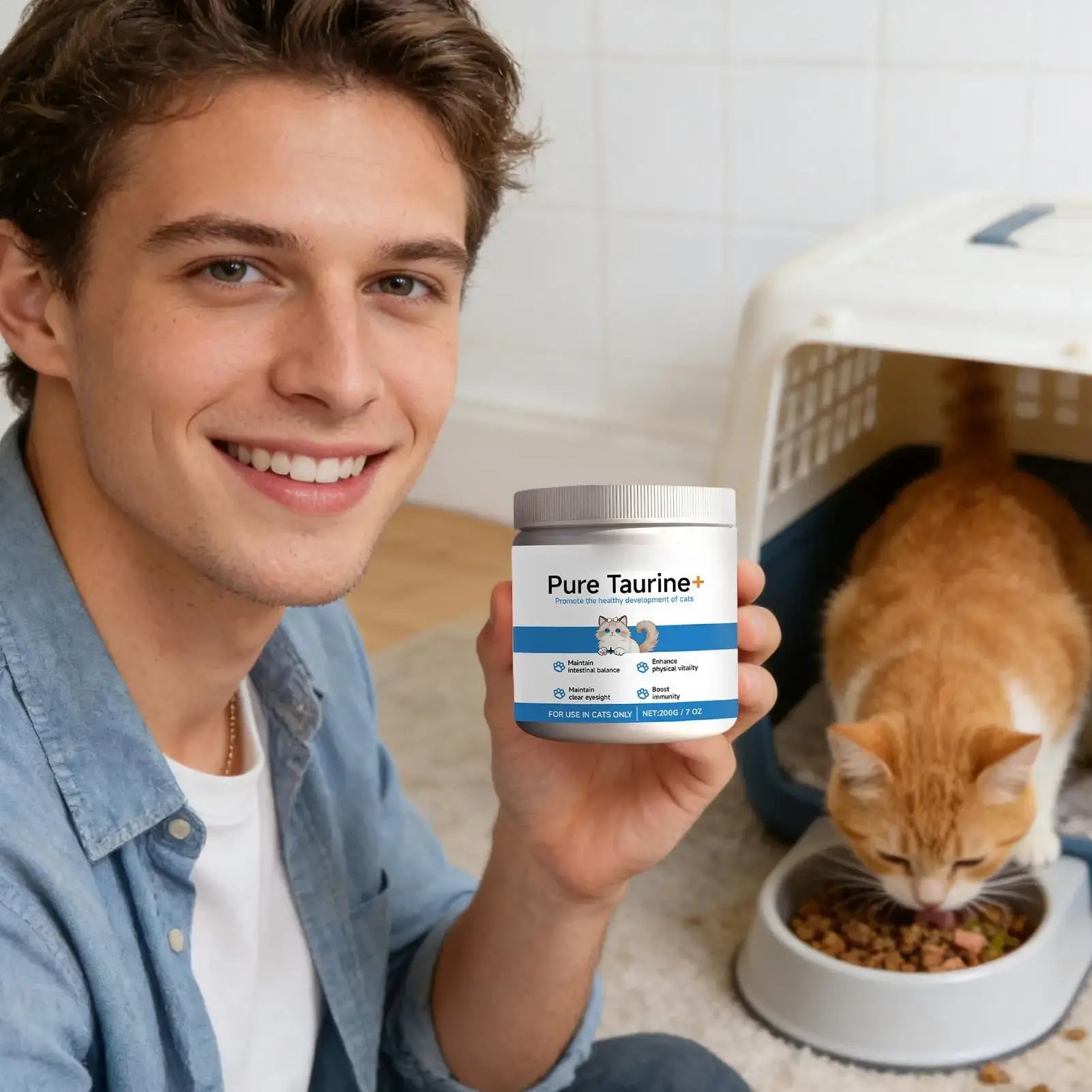 Cat Taurine Powder Support for Pet Heart Health Promote Maintain Visual Function Smooth Hair Pet Daily Care Nutrition