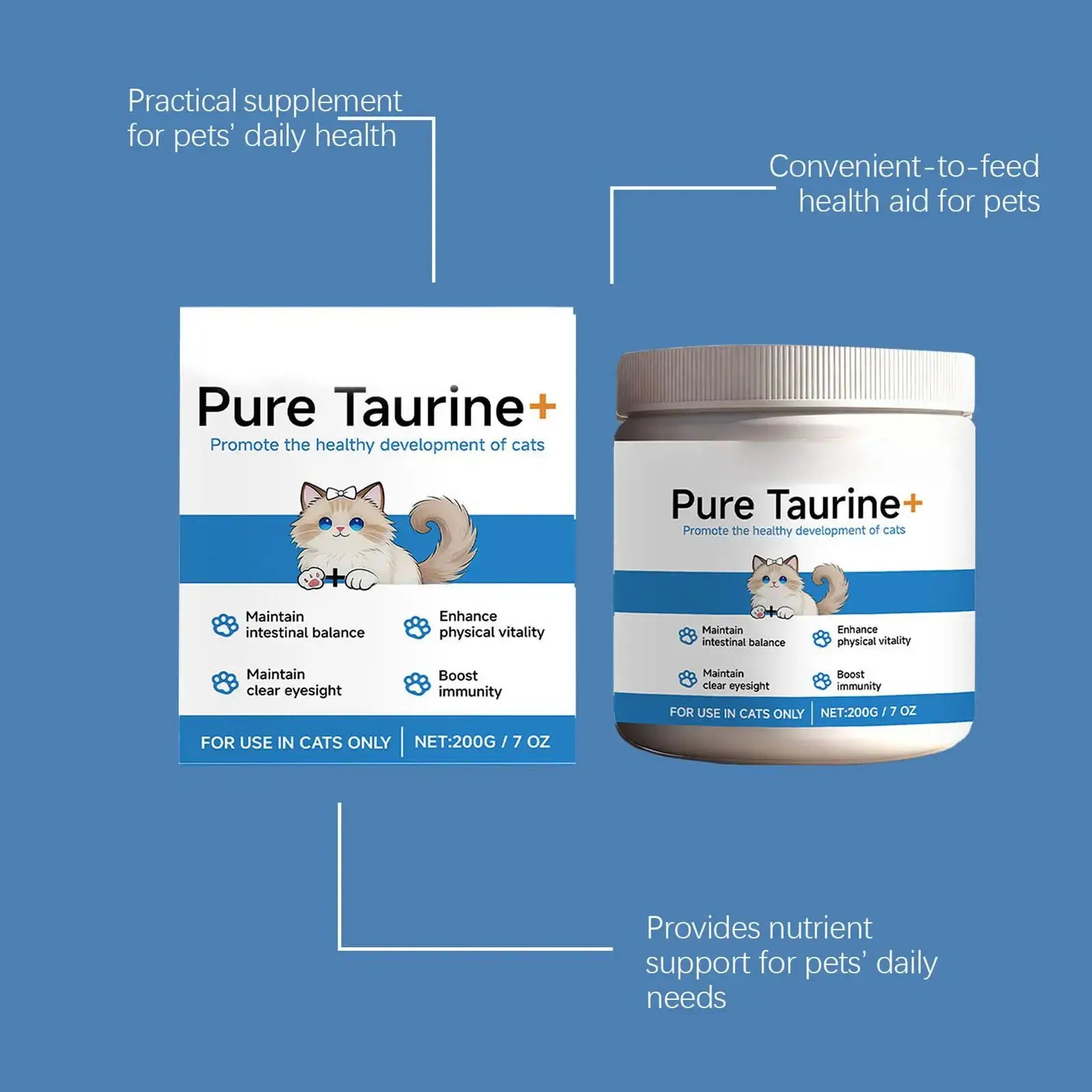 Cat Taurine Powder Support for Pet Heart Health Promote Maintain Visual Function Smooth Hair Pet Daily Care Nutrition