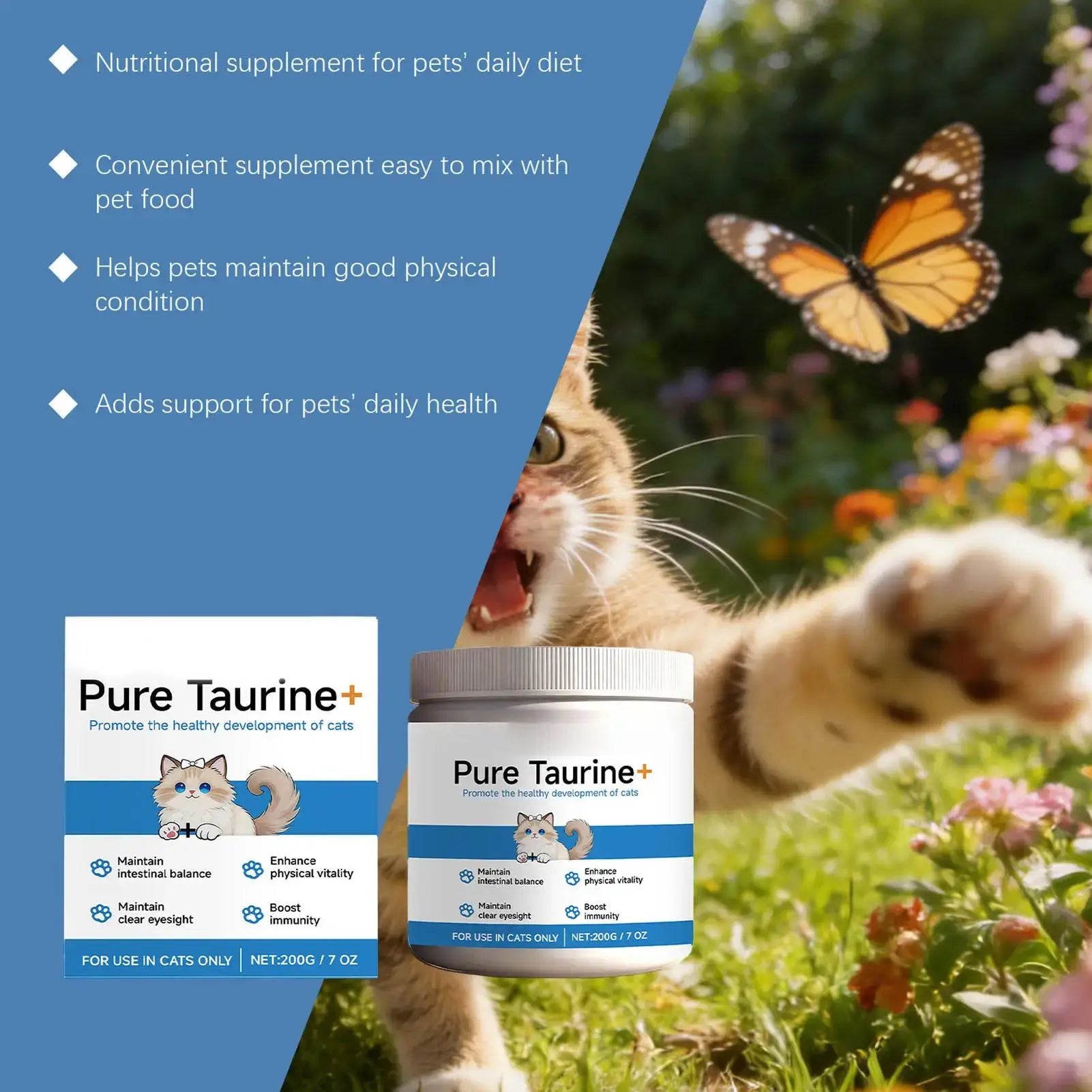 Cat Taurine Powder Support for Pet Heart Health Promote Maintain Visual Function Smooth Hair Pet Daily Care Nutrition