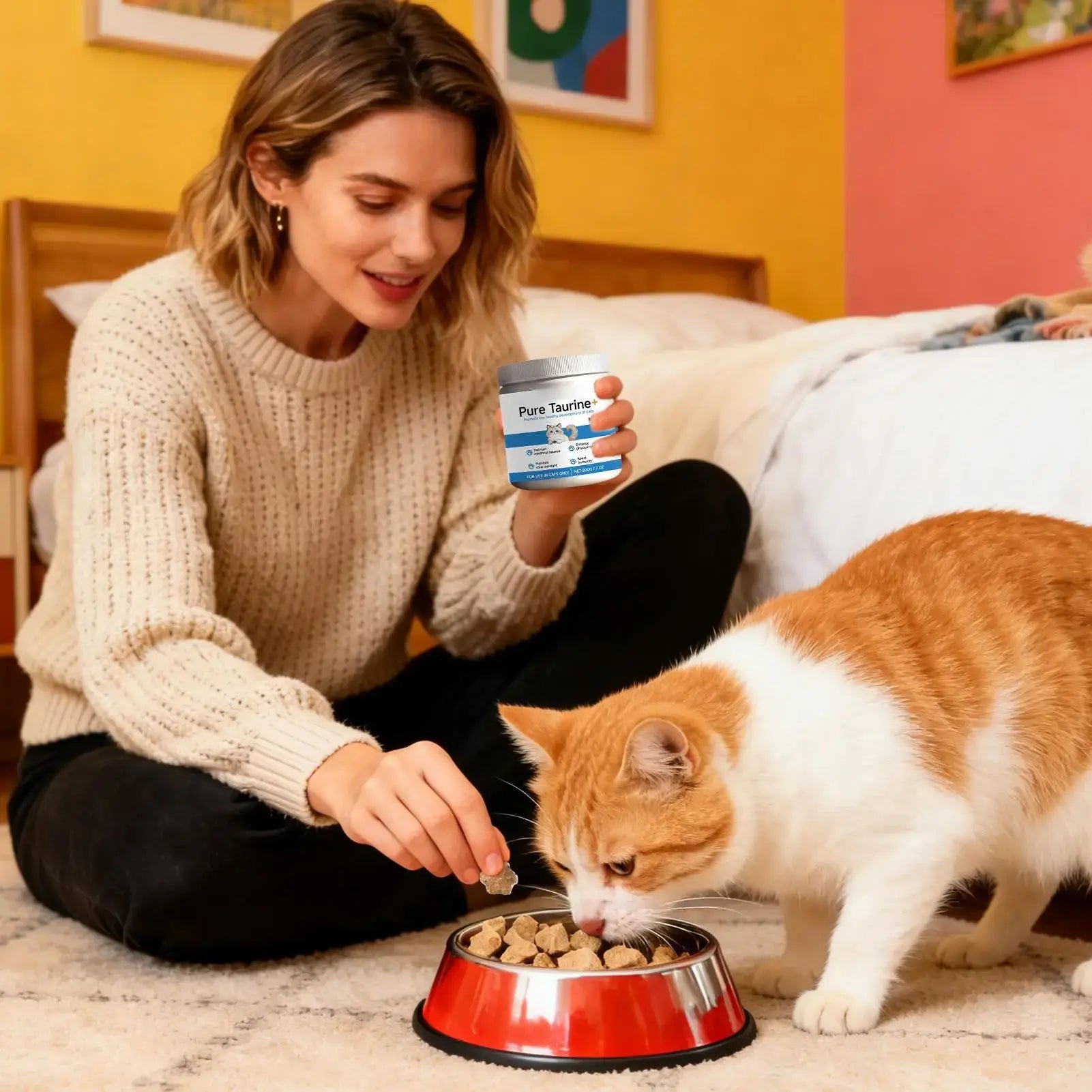 Cat Taurine Powder Support for Pet Heart Health Promote Maintain Visual Function Smooth Hair Pet Daily Care Nutrition