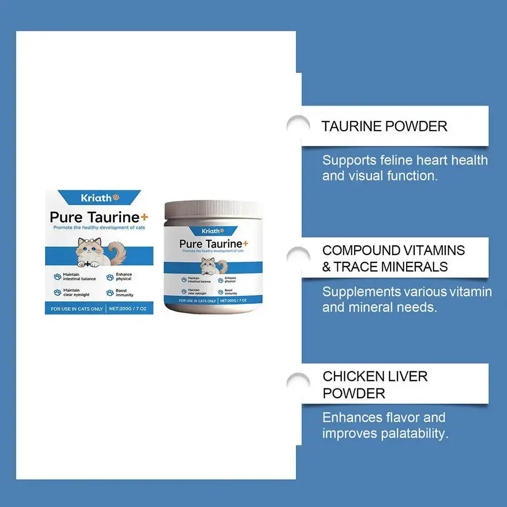 Cat Taurine Powder Support Heart Health Promote Healthy Growth Maintain Visual Function Smooth Hair Kitten Care