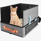 Cat Toilet Out Portable Waterproof Foldable Cat Litter Box with High Baffle Cover Cat Litter Storage Bag - Gray