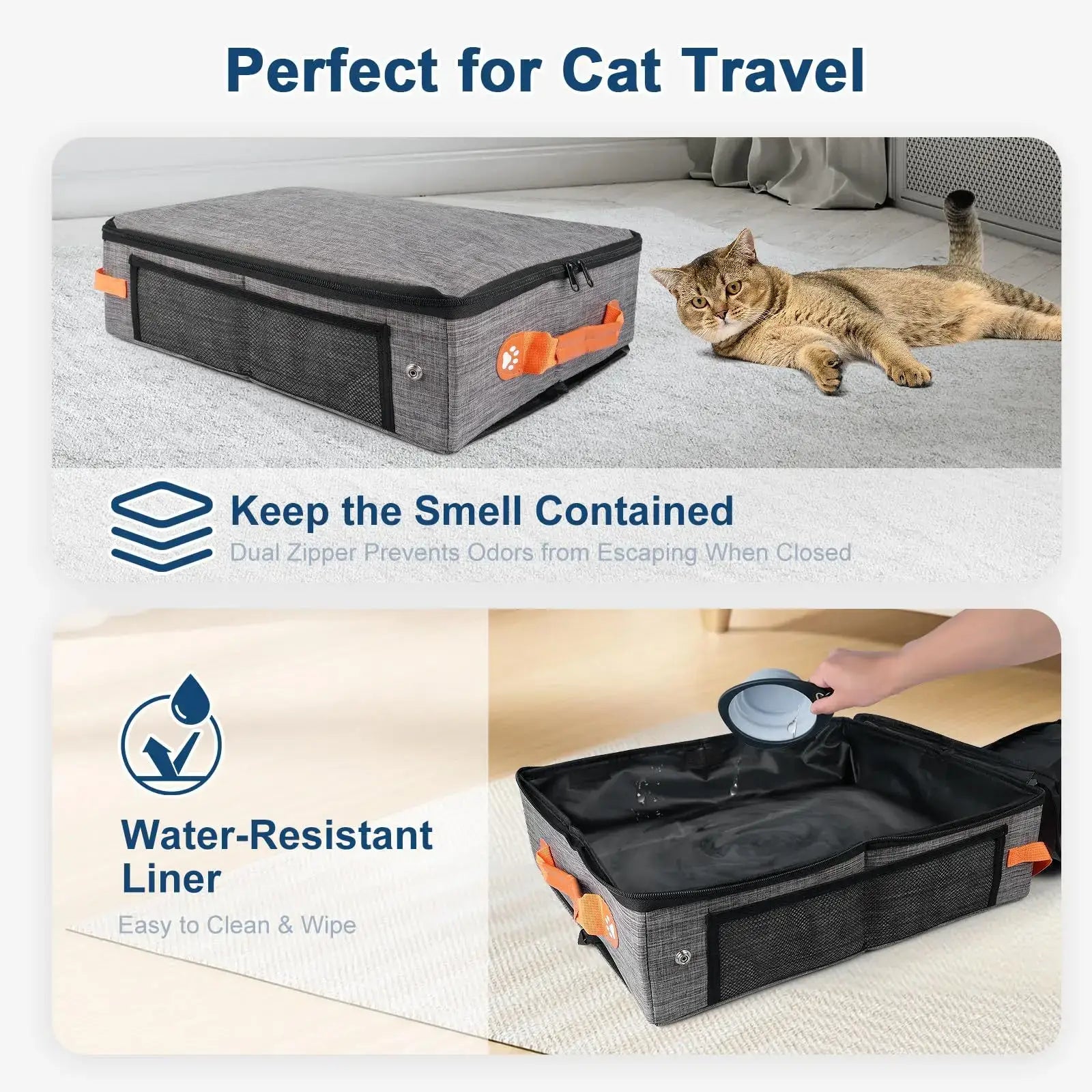 Cat Toilet Out Portable Waterproof Foldable Cat Litter Box with High Baffle Cover Cat Litter Storage Bag
