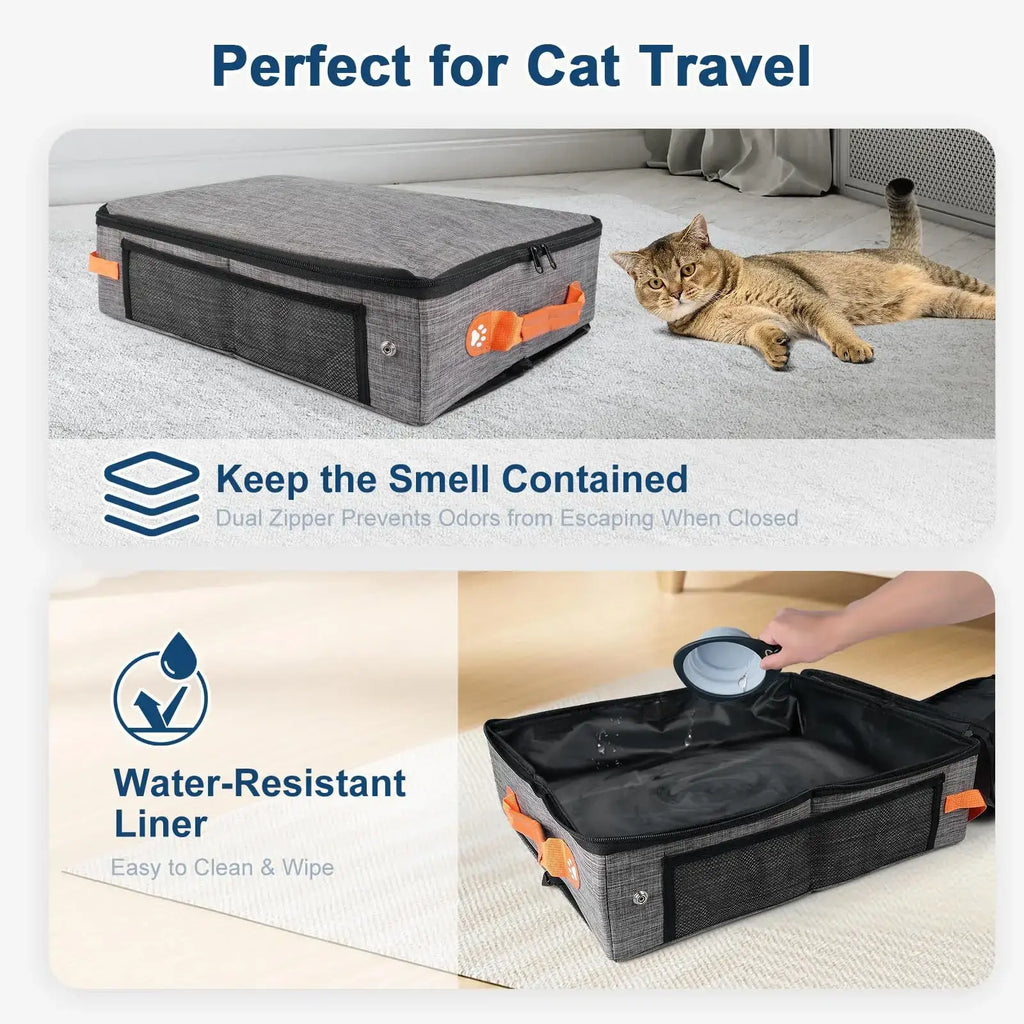 Cat Toilet Out Portable Waterproof Foldable Cat Litter Box with High Baffle Cover Cat Litter Storage Bag