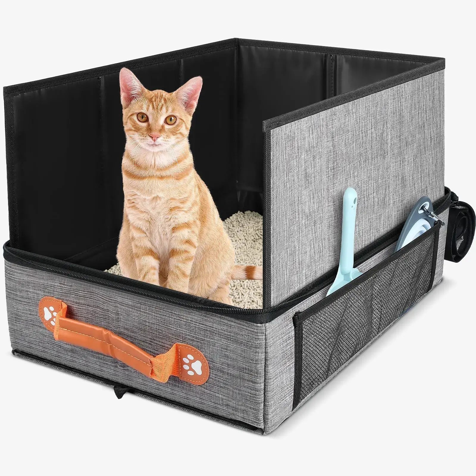 Cat Toilet Out Portable Waterproof Foldable Cat Litter Box with High Baffle Cover Cat Litter Storage Bag