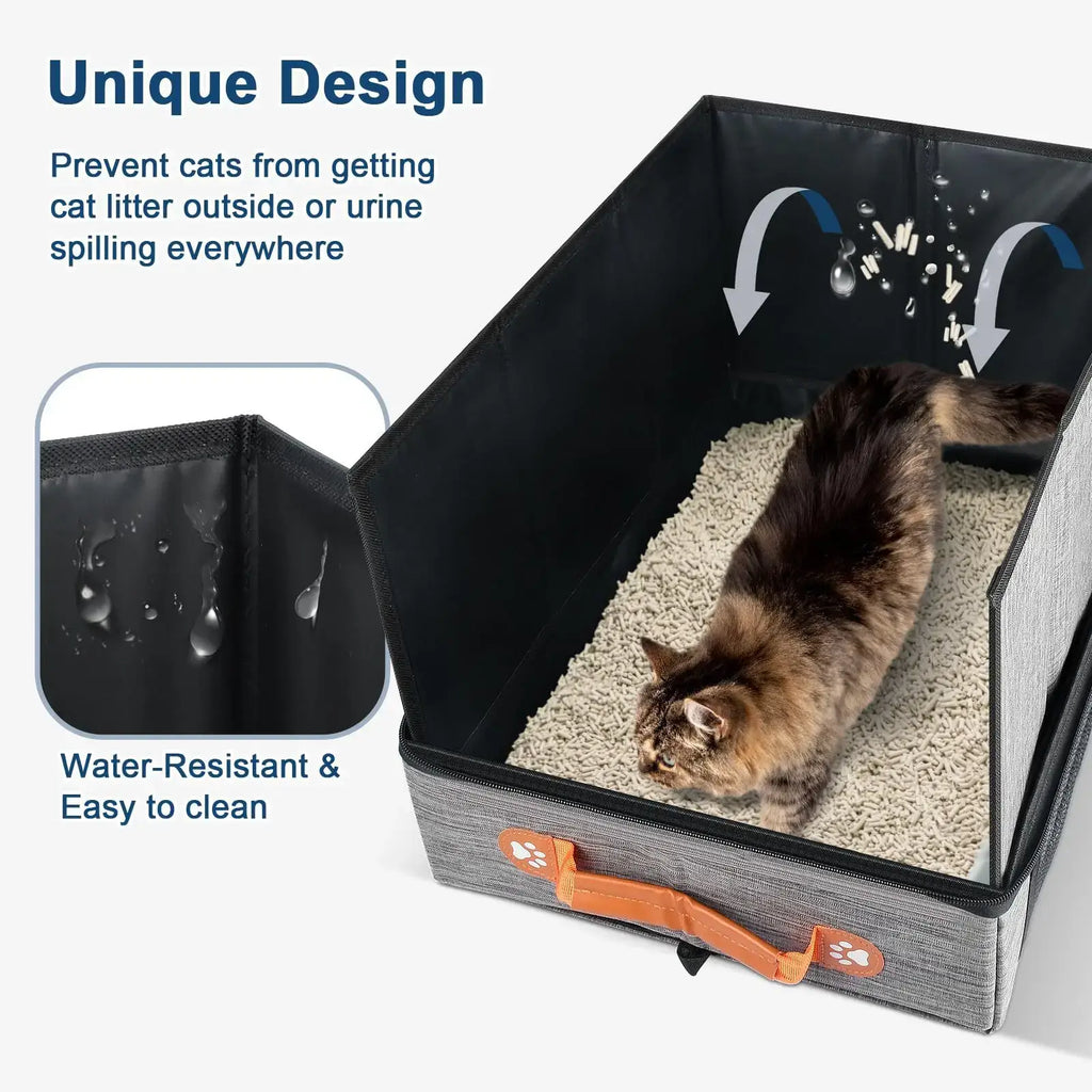 Cat Toilet Out Portable Waterproof Foldable Cat Litter Box with High Baffle Cover Cat Litter Storage Bag