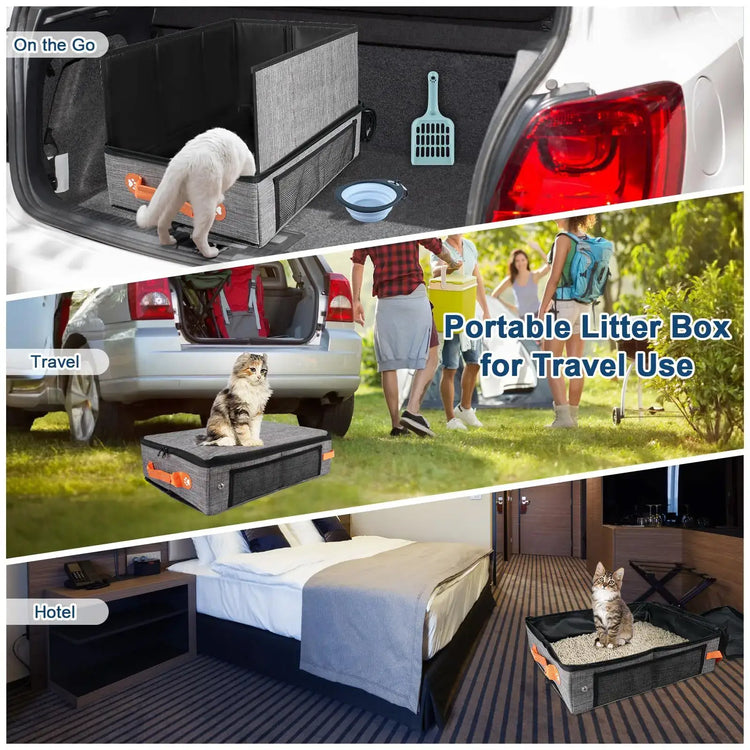 Cat Toilet Out Portable Waterproof Foldable Cat Litter Box with High Baffle Cover Cat Litter Storage Bag
