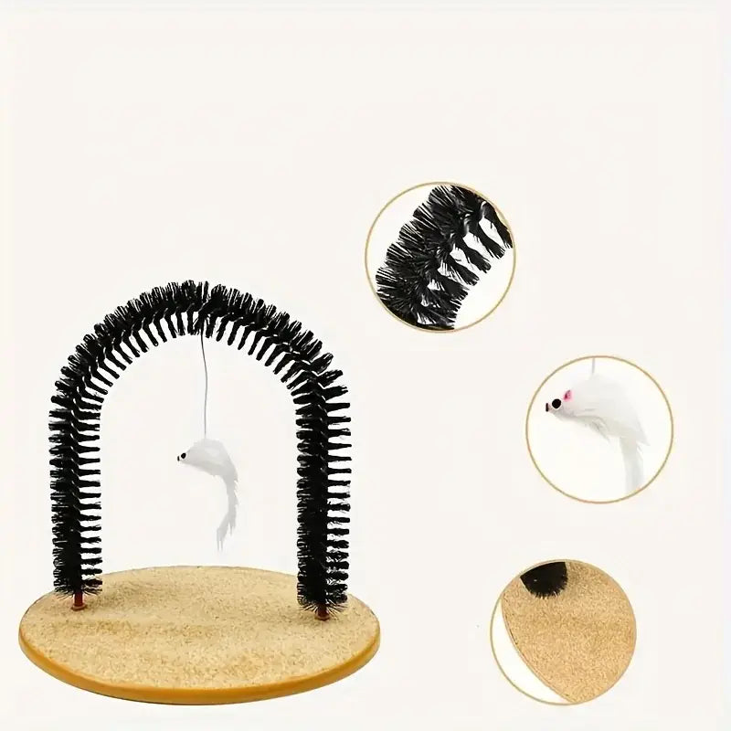 Cat Toy Arch Self Groome Pamper Feline with A Massage Grooming Rubbing Brush with Scratching Pad Toy for Cats