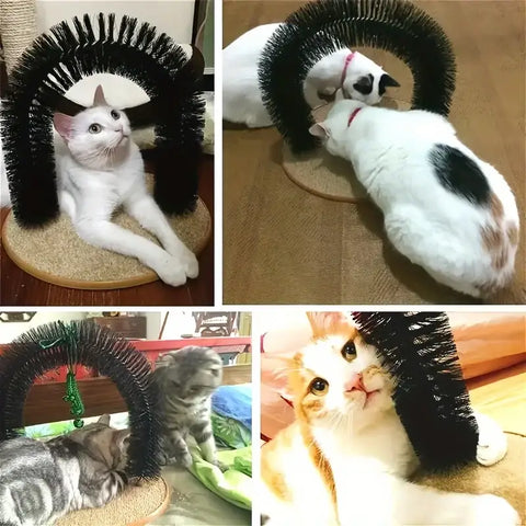 Cat Toy Arch Self Groome Pamper Feline with A Massage Grooming Rubbing Brush with Scratching Pad Toy for Cats
